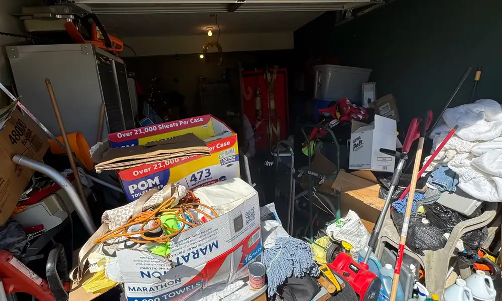Garage packed with household items and boxes