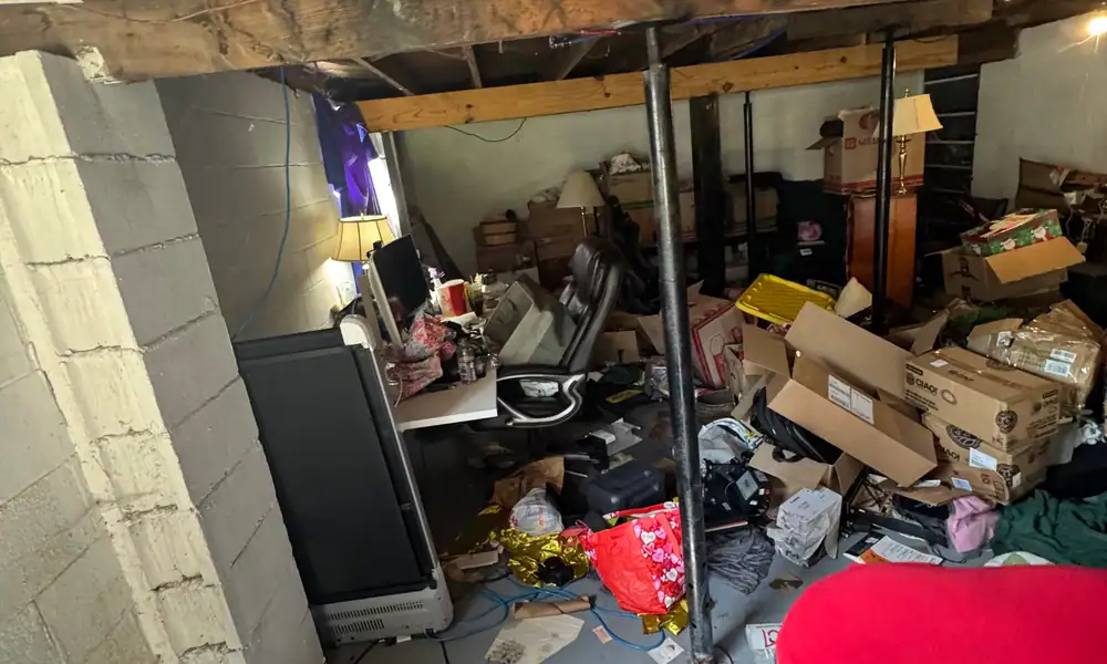 Basement filled with boxes and stored items